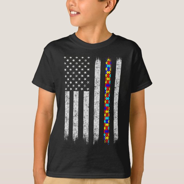 Autism Awareness American Flag  T-Shirt (Front)