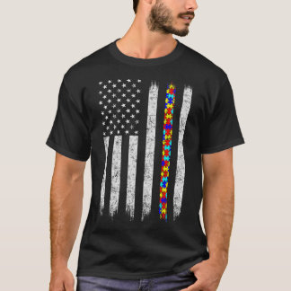Autism Awareness American Flag T-Shirt