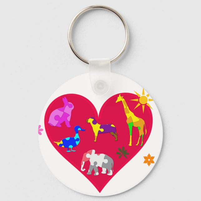Autism Awareness Animals Keychain (Front)