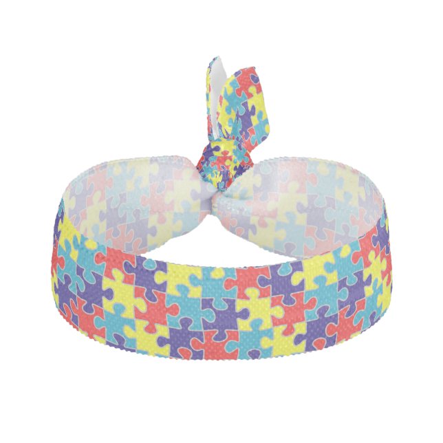Autism Awareness ASD Aspergers Puzzle Pattern Elastic Hair Tie (Front)