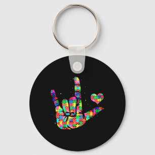 Autism Awareness  ASL Love Sign Language Puzzle Pi Keychain
