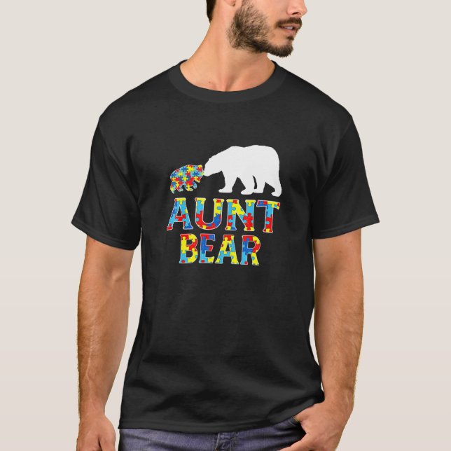 Autism Awareness Aunt Bear Puzzle Support Autistic T-Shirt (Front)