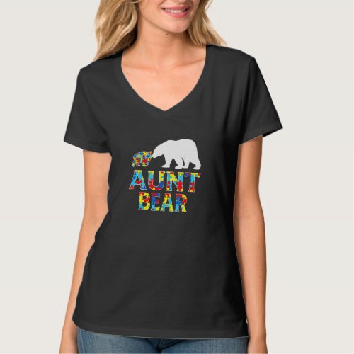 Autism Awareness Aunt Bear Puzzle Support Autistic T_Shirt