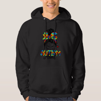 Autism Awareness Aunt Messy Bun Autism Puzzle Band Hoodie
