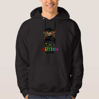 Autism Awareness Aunt Messy Bun Bandana Support Wo Hoodie