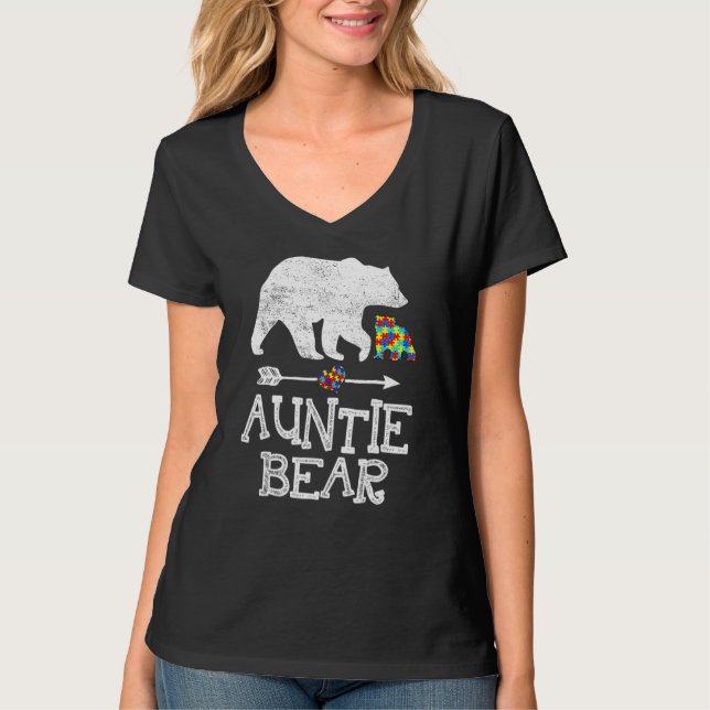 Autism Awareness Auntie Bear Support Autistic Adul T-Shirt (Front)