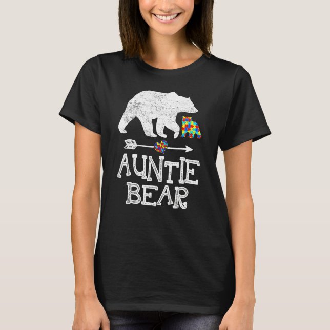 Autism Awareness Auntie Bear Support Autistic Adul T-Shirt (Front)