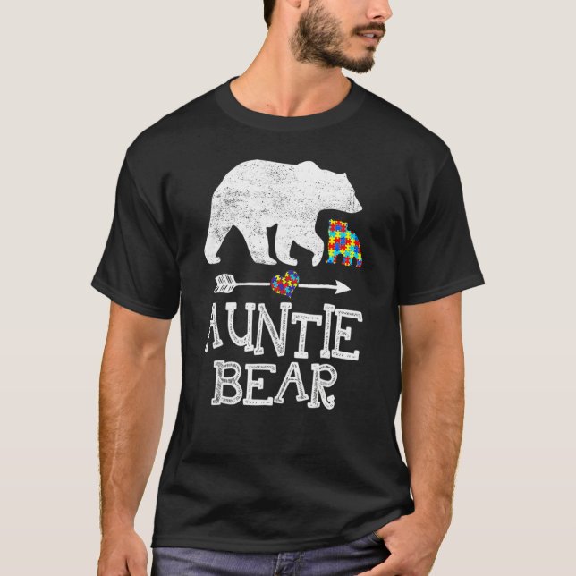 Autism Awareness Auntie Bear Support Autistic Adul T-Shirt (Front)