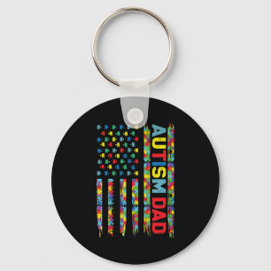 Autism Awareness Autism Dad America Flag Puzzle G Keychain