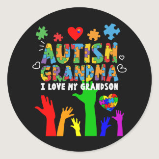 Autism Awareness Autism Grandma I Love My Grandson Classic Round Sticker