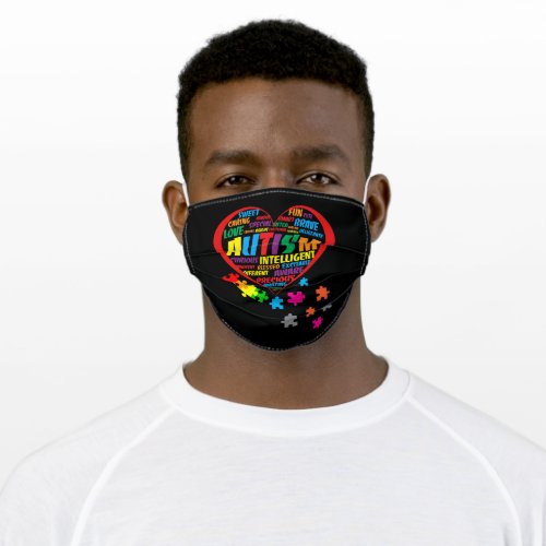 Autism  Awareness Autism Heart Typography Adult Cloth Face Mask