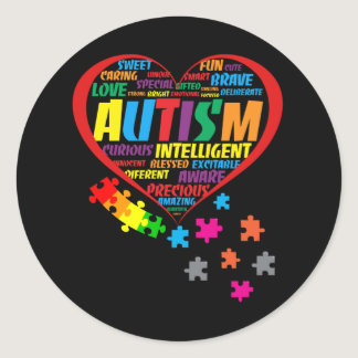 Autism  Awareness Autism Heart Typography Classic Round Sticker