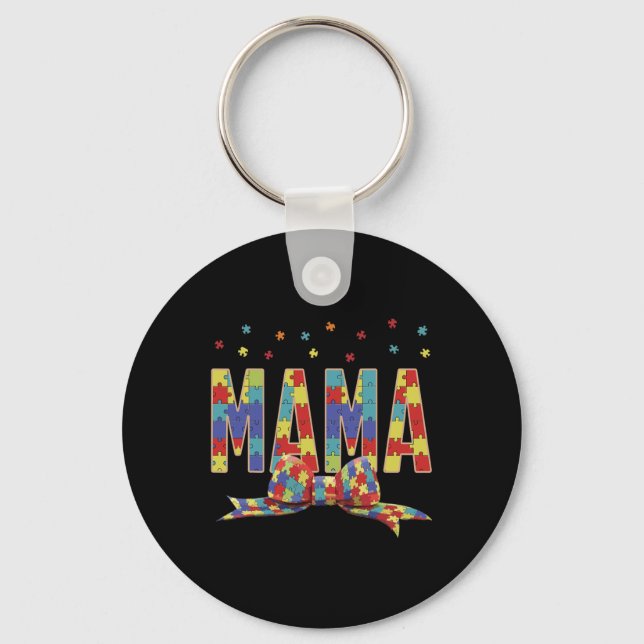 Autism Awareness Autism Mama Accept Love Puzzle Co Keychain (Front)
