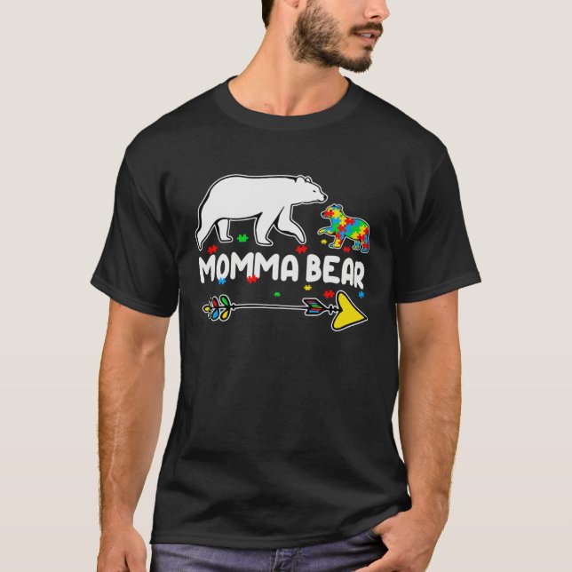 Autism Awareness Autism Momma Bear Support Autism T-Shirt (Front)