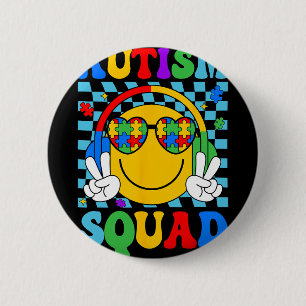 Autism Awareness Autism Squad Support Smile Face W Button