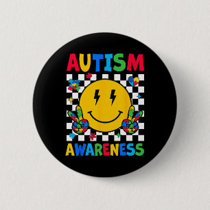 Autism Awareness Autism Squad Support Smile Face W Button
