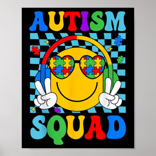 Autism Awareness Autism Squad Support Smile Face W Poster (Front)