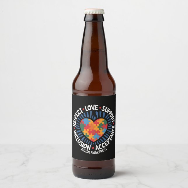 Autism Awareness Autistic Respect Love Support Beer Bottle Label (Front)
