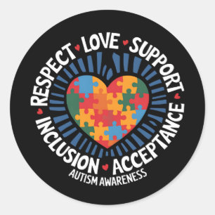 Autism Awareness Autistic Respect Love Support Classic Round Sticker