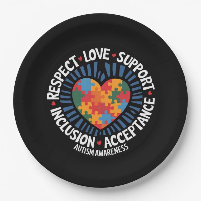 Autism Awareness Autistic Respect Love Support Paper Plates (Front)