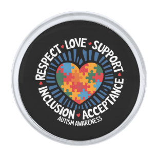 Autism Awareness Autistic Respect Love Support Silver Finish Lapel Pin