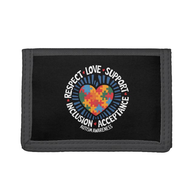 Autism Awareness Autistic Respect Love Support Trifold Wallet (Front)