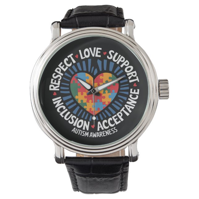 Autism Awareness Autistic Respect Love Support Watch (Front)