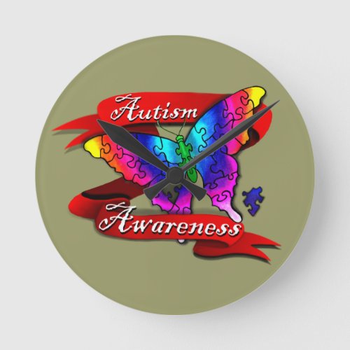 Autism Awareness Banner Round Clock