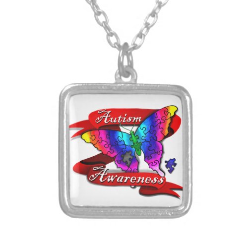 Autism Awareness Banner Silver Plated Necklace
