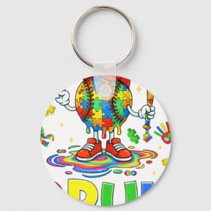 Autism Awareness Baseball Bruh Puzzl Keychain
