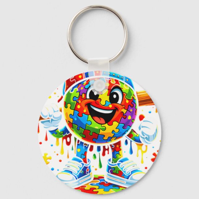 Autism Awareness Baseball Ice Cream Dri Keychain (Front)