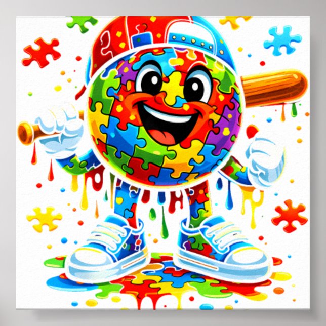 Autism Awareness Baseball Ice Cream Dri Poster (Front)