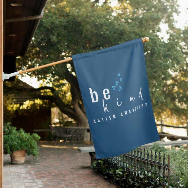 autism awareness be kind blue hearts modern  house flag (In SItu)