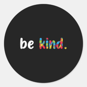 Autism Awareness Be Kind Colorful Puzzle Pieces Classic Round Sticker