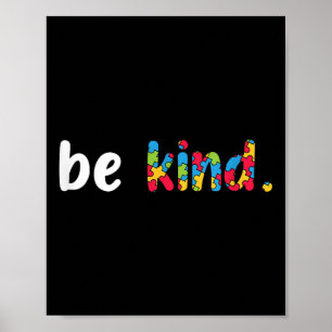 Autism Awareness Be Kind Colorful Puzzle Pieces Poster