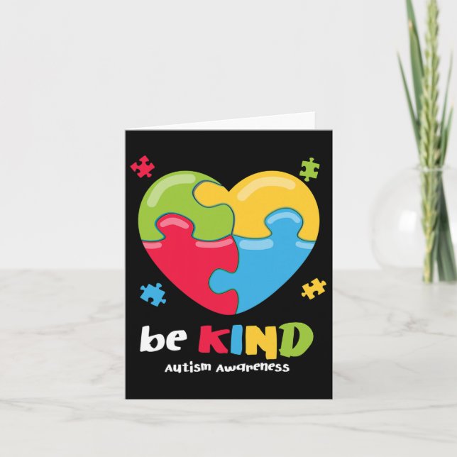 Autism Awareness - Be Kind Puzzle Heart Kindness  Card (Front)