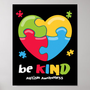 Autism Awareness - Be Kind Puzzle Heart Kindness Poster