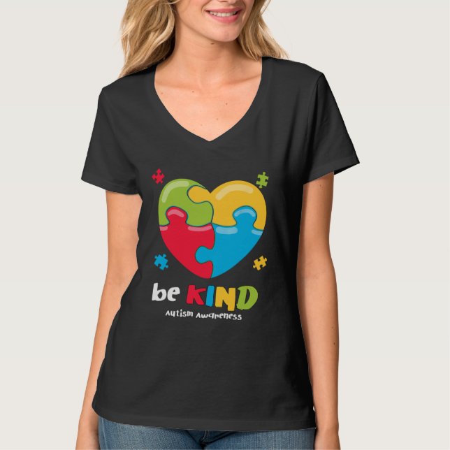 Autism Awareness   Be Kind Puzzle Heart Kindness   T-Shirt (Front)