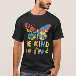 Autism Awareness Be Kind Puzzle Sign Language Hand T-Shirt