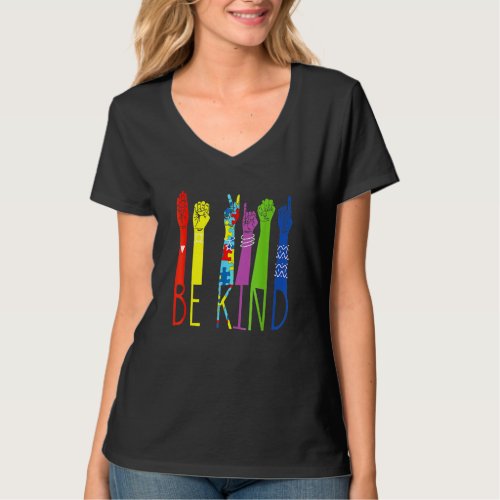 Autism Awareness Be Kind Sign Language Hand Talkin T_Shirt