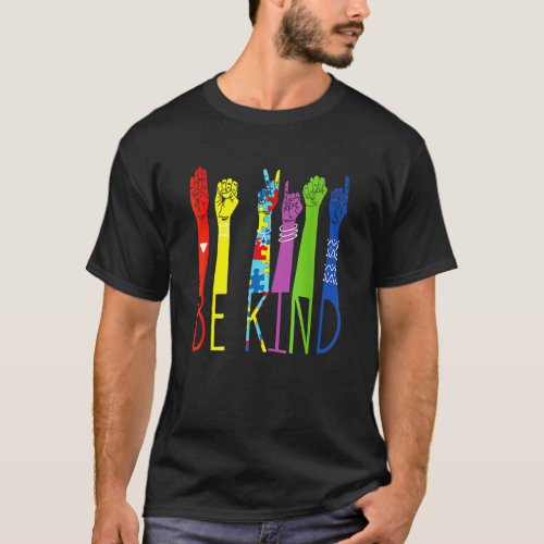 Autism Awareness Be Kind Sign Language Hand Talkin T_Shirt