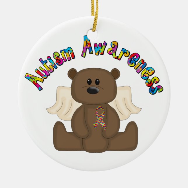 Autism Awareness Bear Ceramic Ornament (Front)