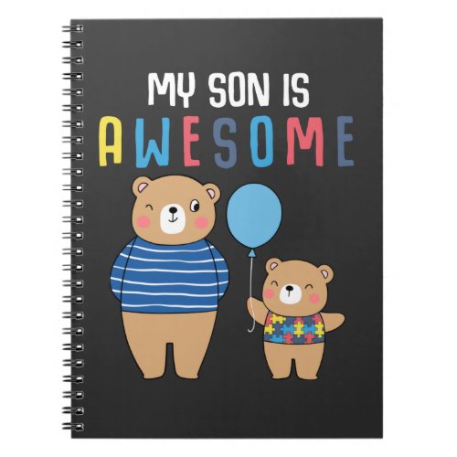 Autism Awareness Bear Mama Papa Autistic Son Notebook