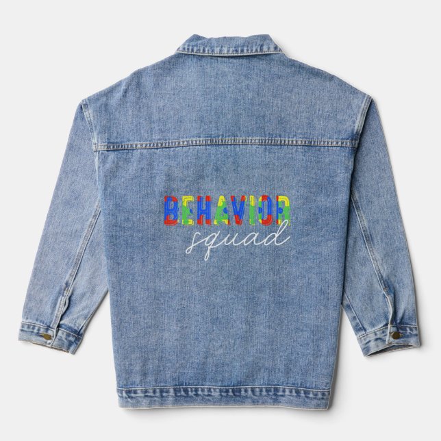 Autism Awareness Behavior Squad Special Education  Denim Jacket (Back)