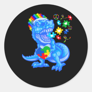Autism Awareness Blue Month Blue Dinosaur T Rex Classic Round Sticker