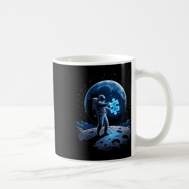 Autism Awareness Blue Puzzle Moon Astronaut  Coffee Mug (Right)