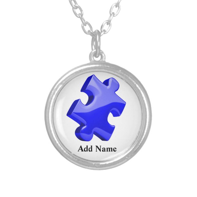 Autism Awareness Blue Puzzle Necklace Customize (Front)