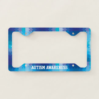 Autism Awareness Blue Puzzle Pattern License Plate Frame
