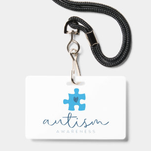 autism awareness blue puzzle piece heart  badge