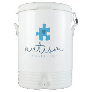 autism awareness blue puzzle piece heart beverage cooler